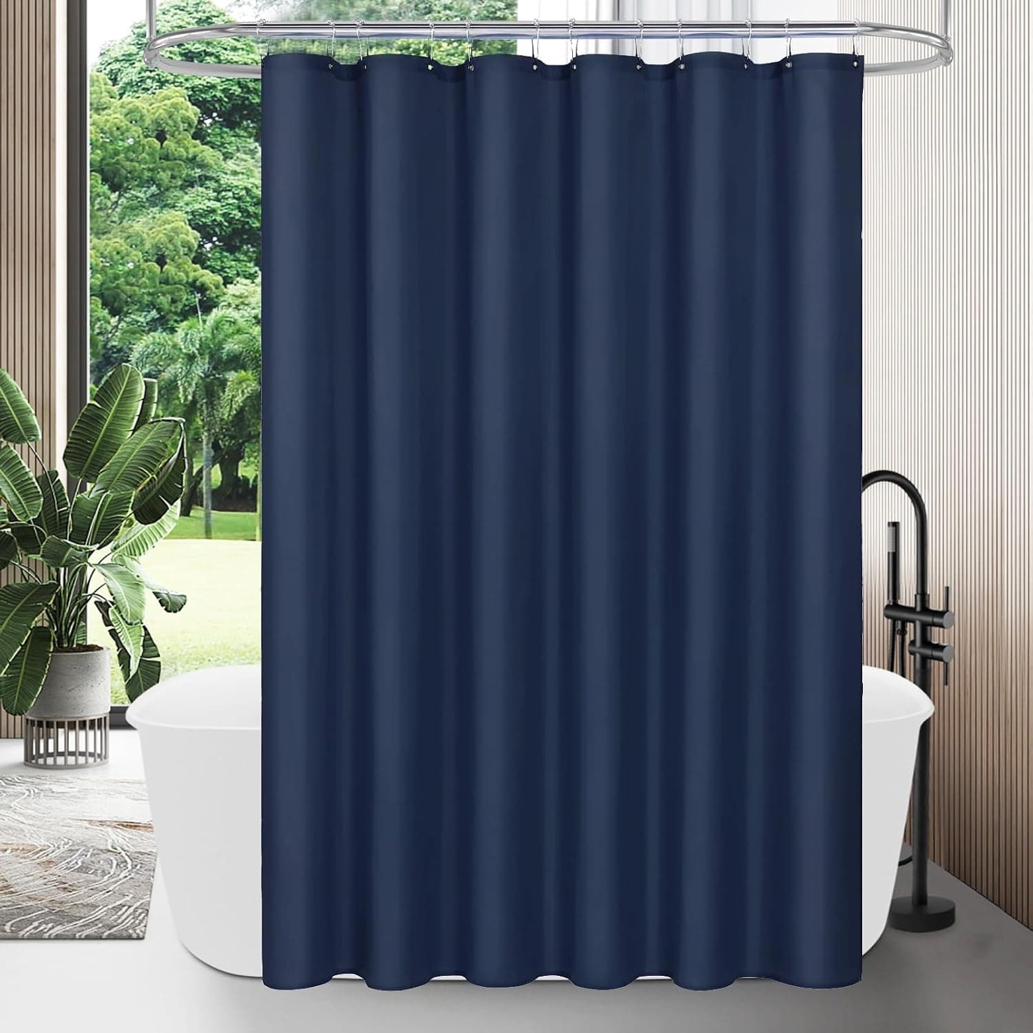 MitoVilla Extra Long Shower Curtain Liner - 72 x 84 Inches, Navy Blue Shower Liner Fabric, Waterproof Bath Cur