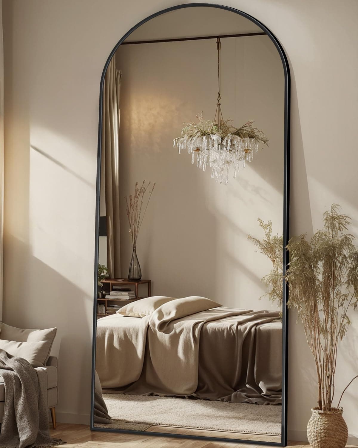 Antok 71"x28" Arched Full Length Floor Mirror, Black Aluminum Frame, Free Standing/Wall Mount/Leaning for Bedroom, Living Room, Dressing Room