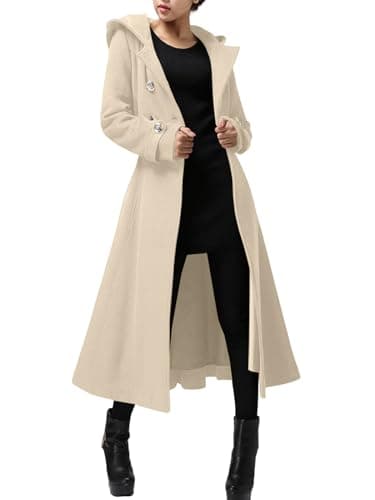 Cicy Bell Womens Long Double-Breasted Hooded Coat Winter Wool Trench Coat