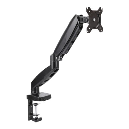 Amazon Basics Gas Spring Single Monitor Arm Desk Mount, Adjustable Tension, Fits 15-27 Inch Monitors, Supports 4.4-15.4 lbs, VESA 75x75/100x100, Black