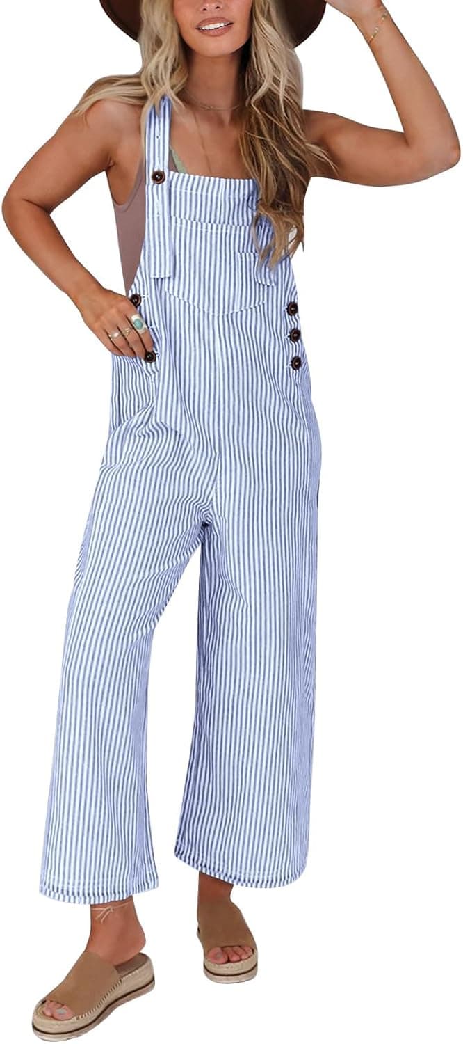 PRETTYGARDEN Womens Overall Romper Sleeveless Button One Piece Jumpsuits Loose Wide Leg Overalls