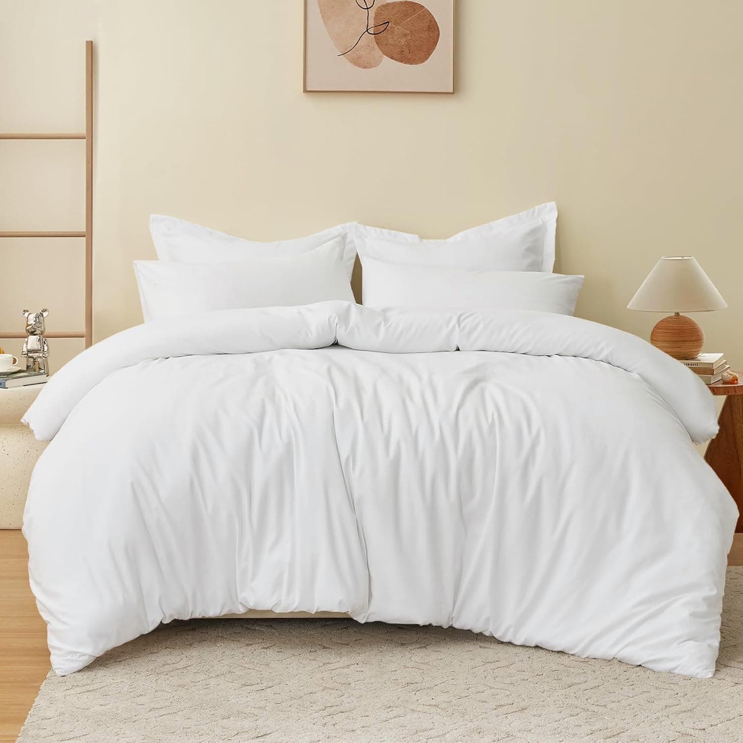 eBeddy Linens Duvet Cover Set Oversized King 120x98 Inch 100% Microfiber, Soft and Breathable, 3 Pieces Premium Comforter Cover, Zipper Closure & Corner Ties - White Solid