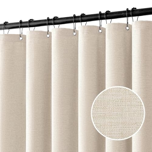MIULEE 72 x 90 Extra Long Linen Shower Curtain Cream Beige 12 Metal Hooks