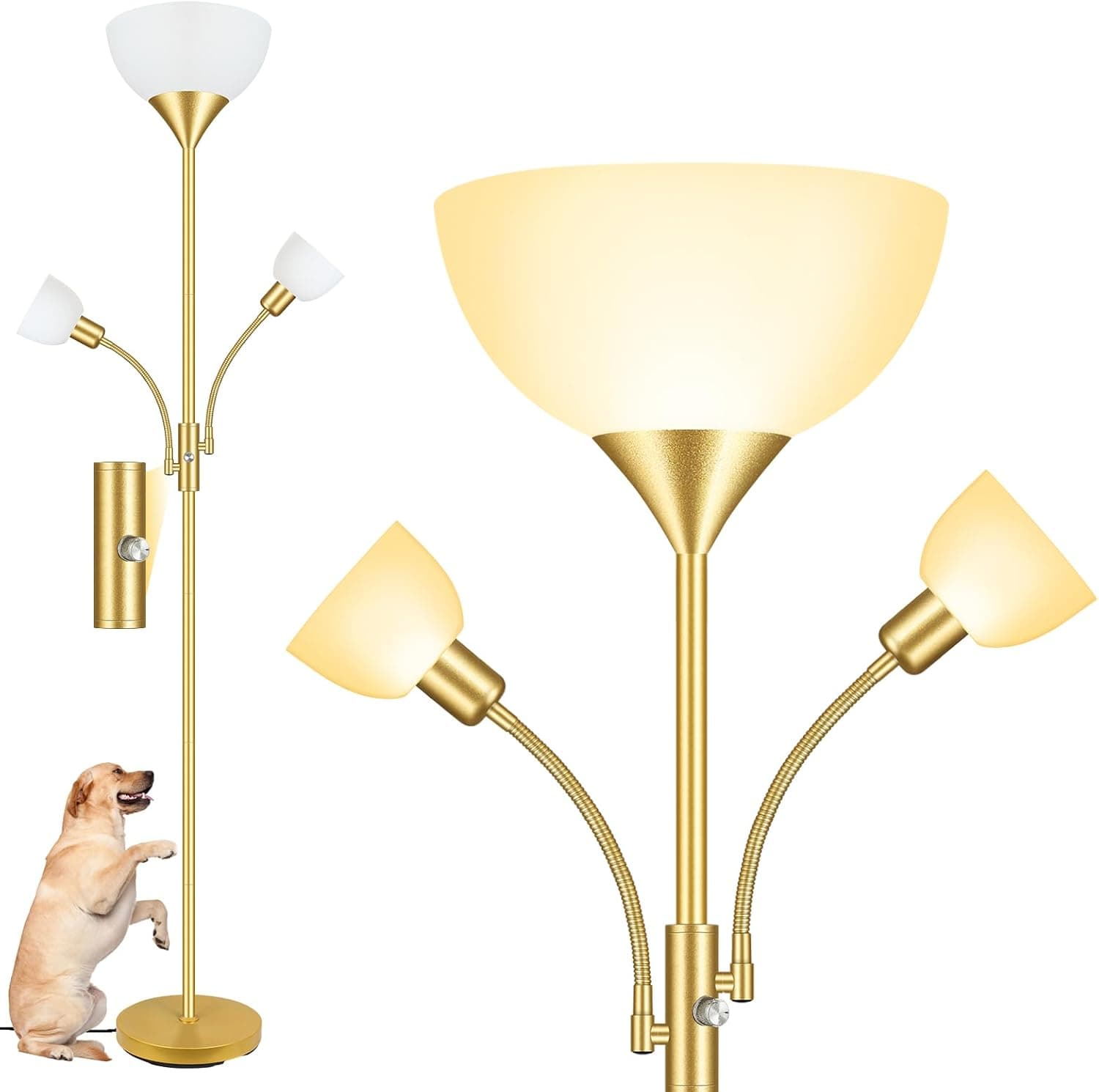 Floor Lamps for Living Room Gold, 71" Tall Lamp with 3 Lights, Modern Torchiere Tree Floor Lamp