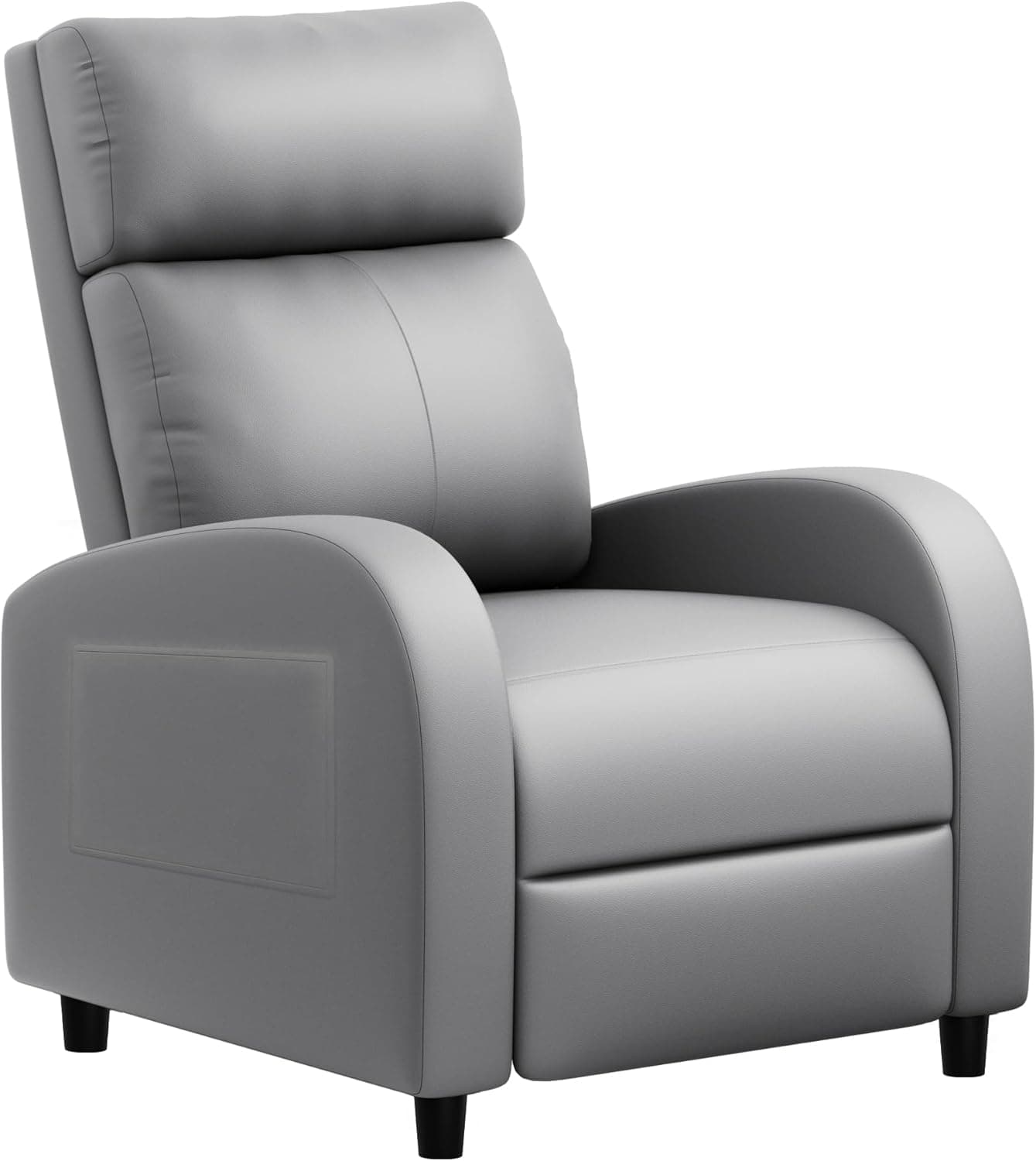 JUMMICO Recliner Chair Home Theater Single Recliner Sofa with Thick Seat Cushion and Backrest, PU Leather, Gre
