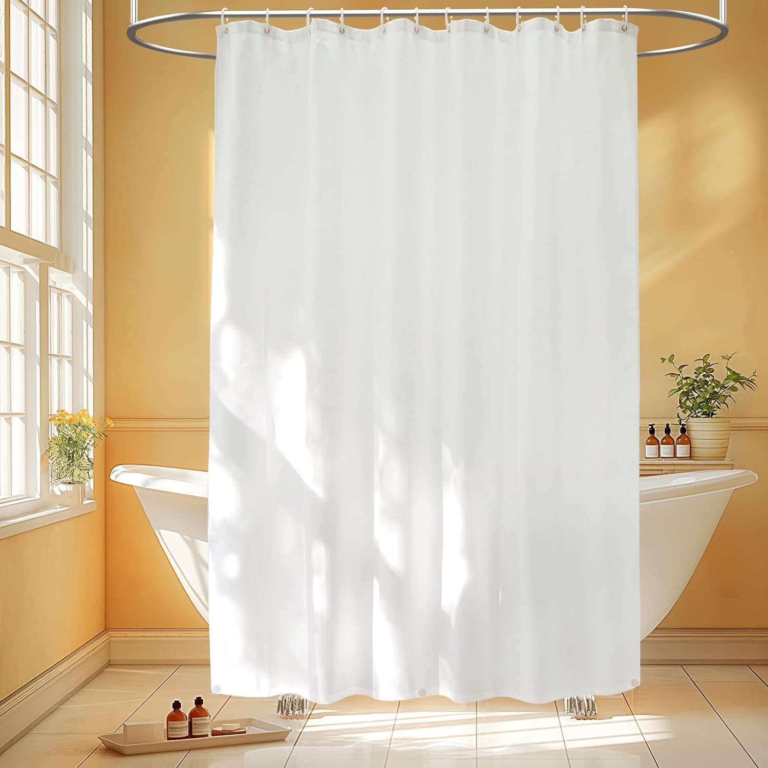 Seenus 72 x 84 inch Extra Long Waterproof Fabric Shower Curtain Liner with 3 Extra-Large Magnets, Washable Clo