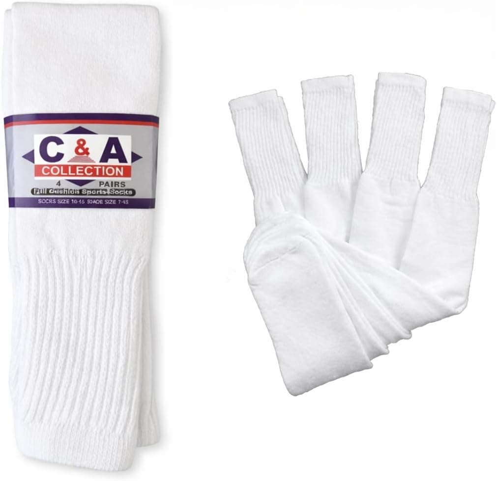 C&A COLLECTION Mens Big and Tall Sports Tube Socks 24 inch White