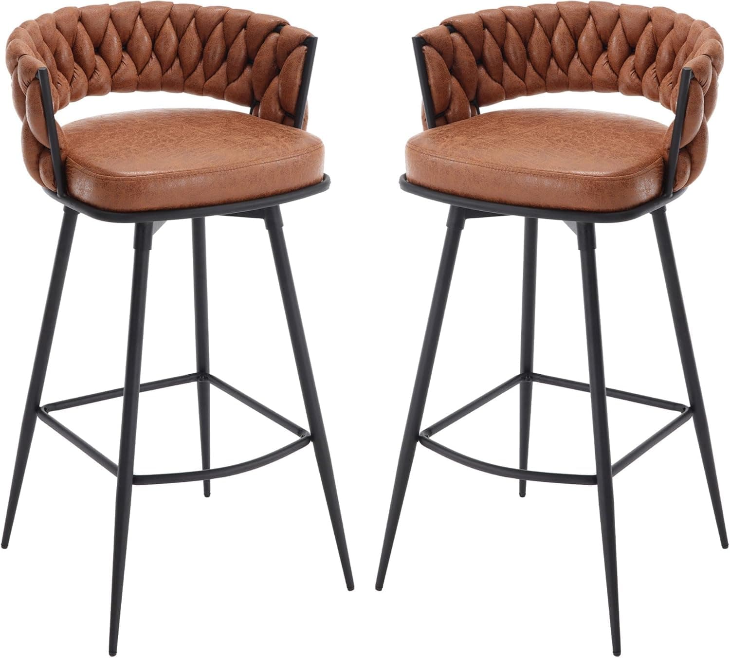 BV Bar Height Bar Stools Set of 2, 30 inch Seat Height, 180 Swivel with Woven Back and Footrest