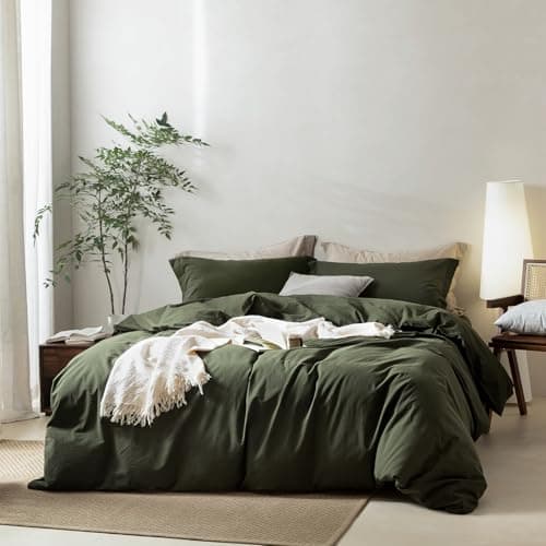 BDEAR 3Pcs Olive Green Duvet Cover Set Super King Size 108" W x 98" L