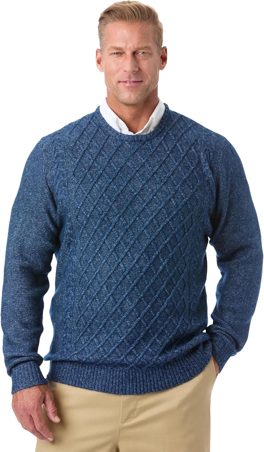 KingSize Men's Big & Tall Soft Cable Knit Crewneck Sweater