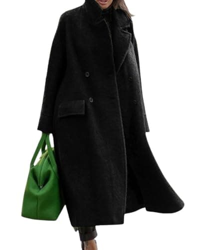 CHARTOU Women Oversized Long Winter Coats Warm Wool Blend Pea Trench Coat Overcoat (Large, Black)