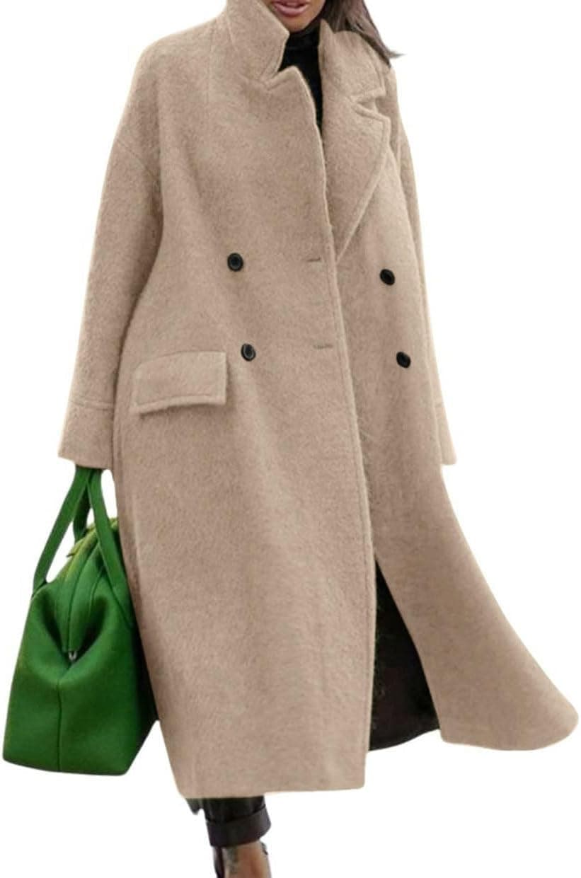CHARTOU Women Oversized Long Winter Coats Warm Wool Blend Pea Trench Coat Overcoat
