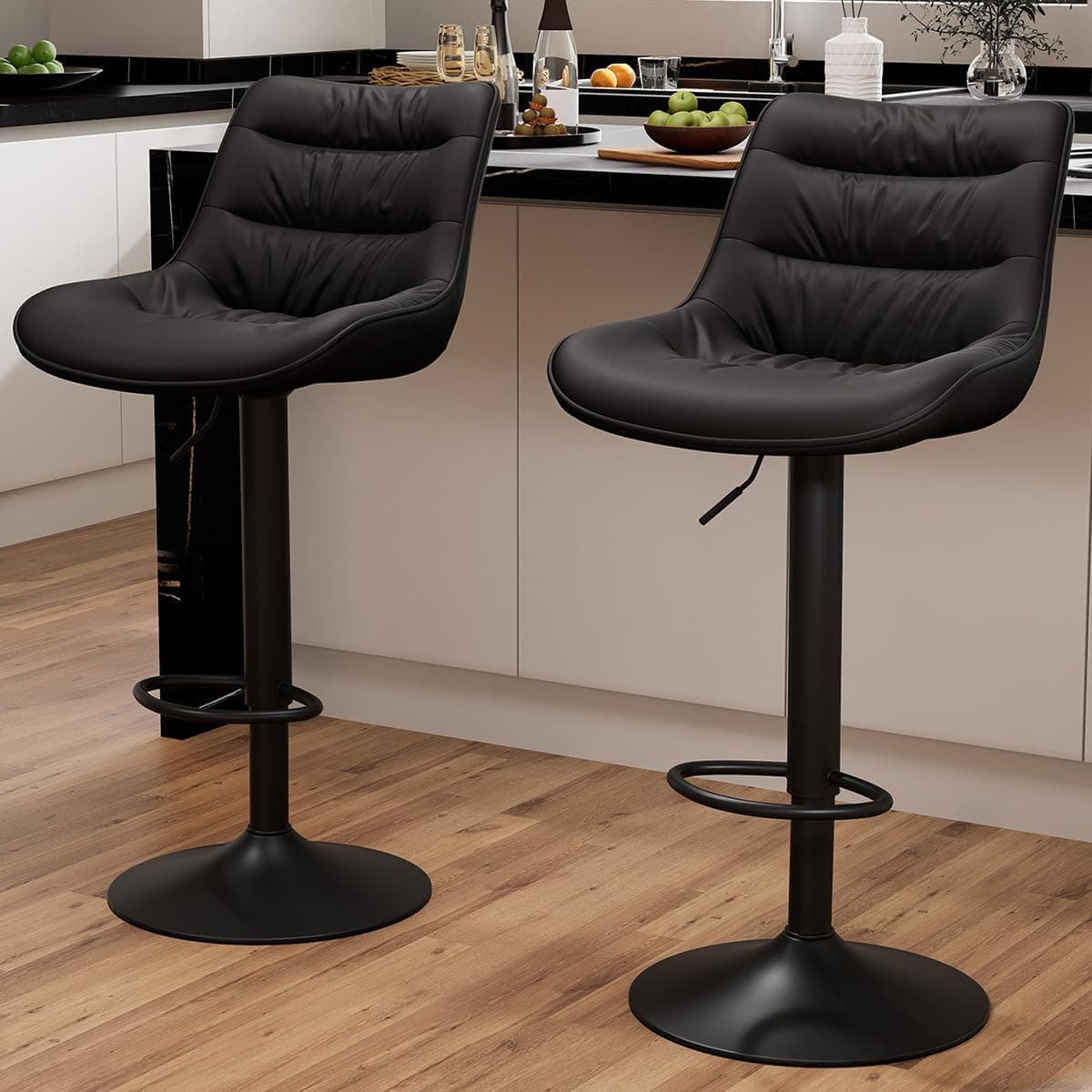 Kidol & Shellder Adjustable Bar Stools Set of 2, Faux Leather Counter Height Barstools with Back