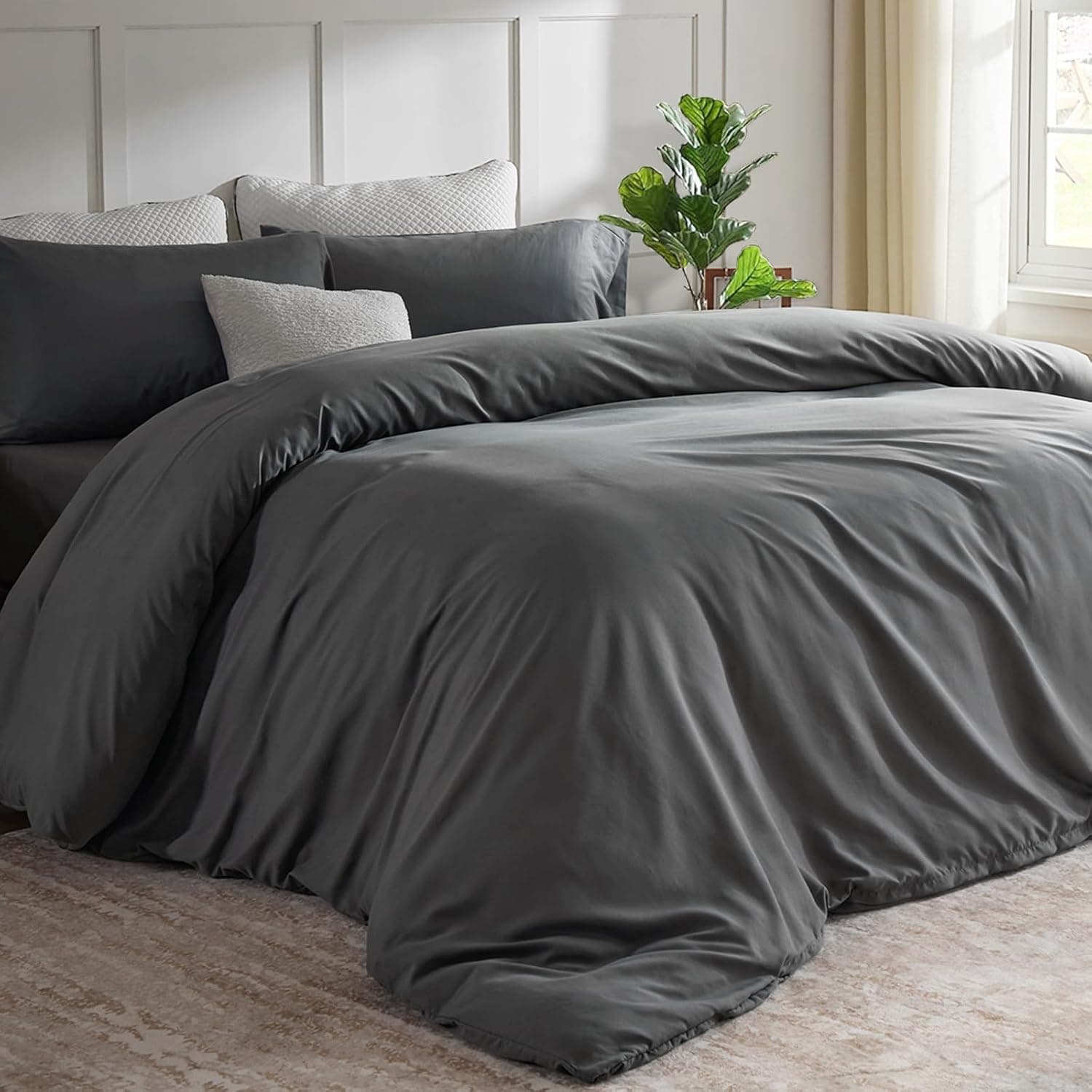 Oversized King Duvet Cover 120"x98", 1 Piece Extra Large Ultra Soft Microfiber Grey Duvet Cover for All Season, Zipper Closure, 8 Corner Ties
