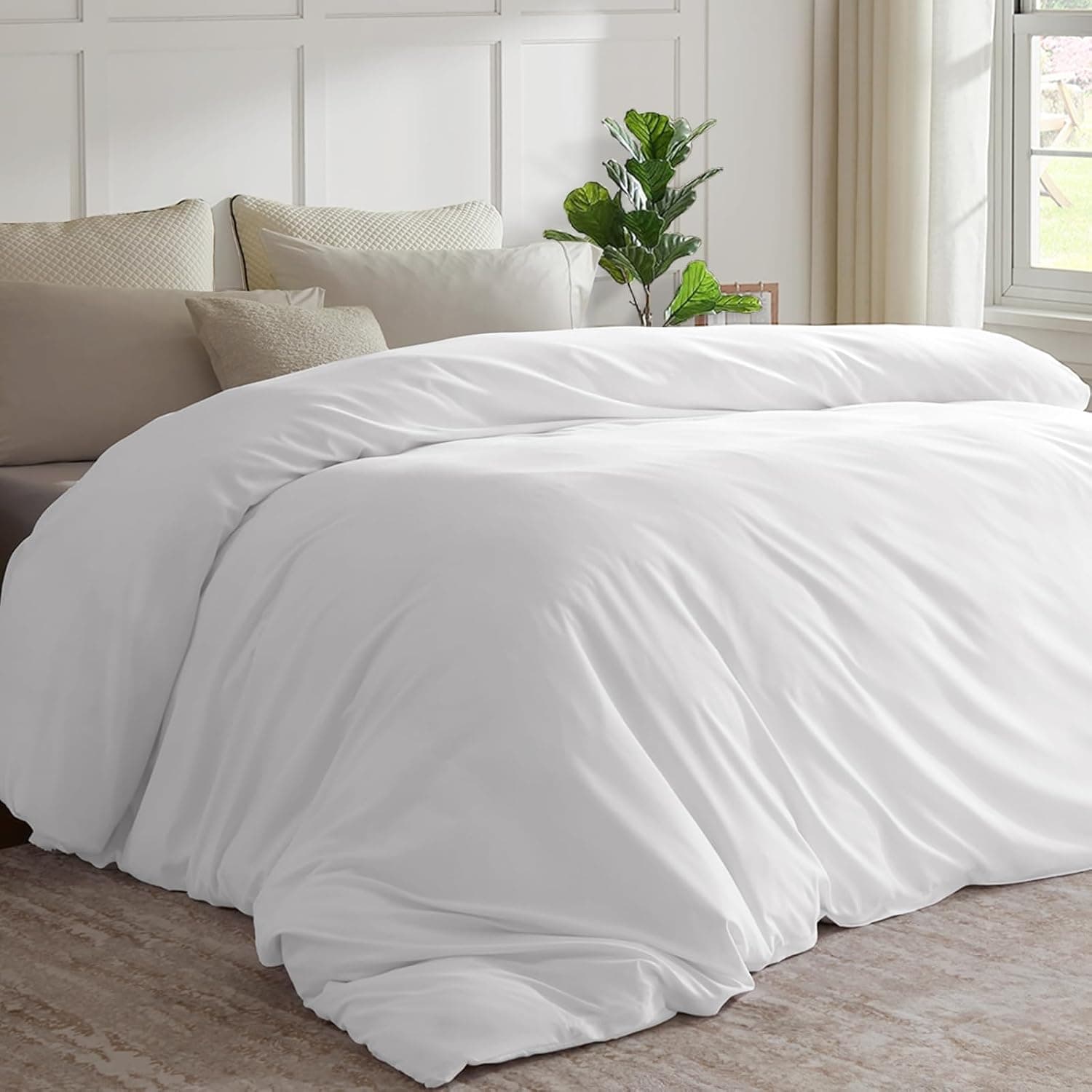 Oversized King Duvet Cover 120"x98", 1 Piece Extra Large Ultra Soft Microfiber White Duvet Cover for All Season, Zipper Closure, 8 Corner Ties