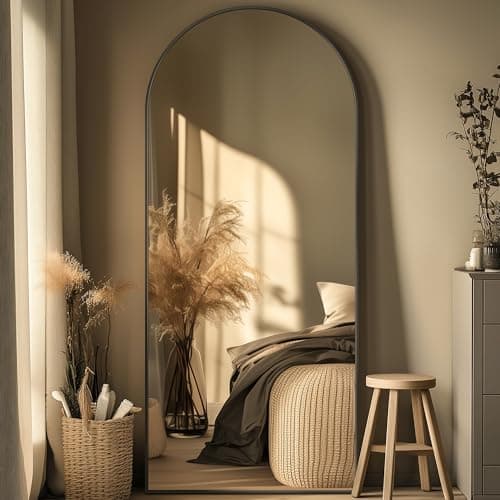 Homsion 71"x28" Arched Full Length Mirror, Standing Floor Mirror, Black