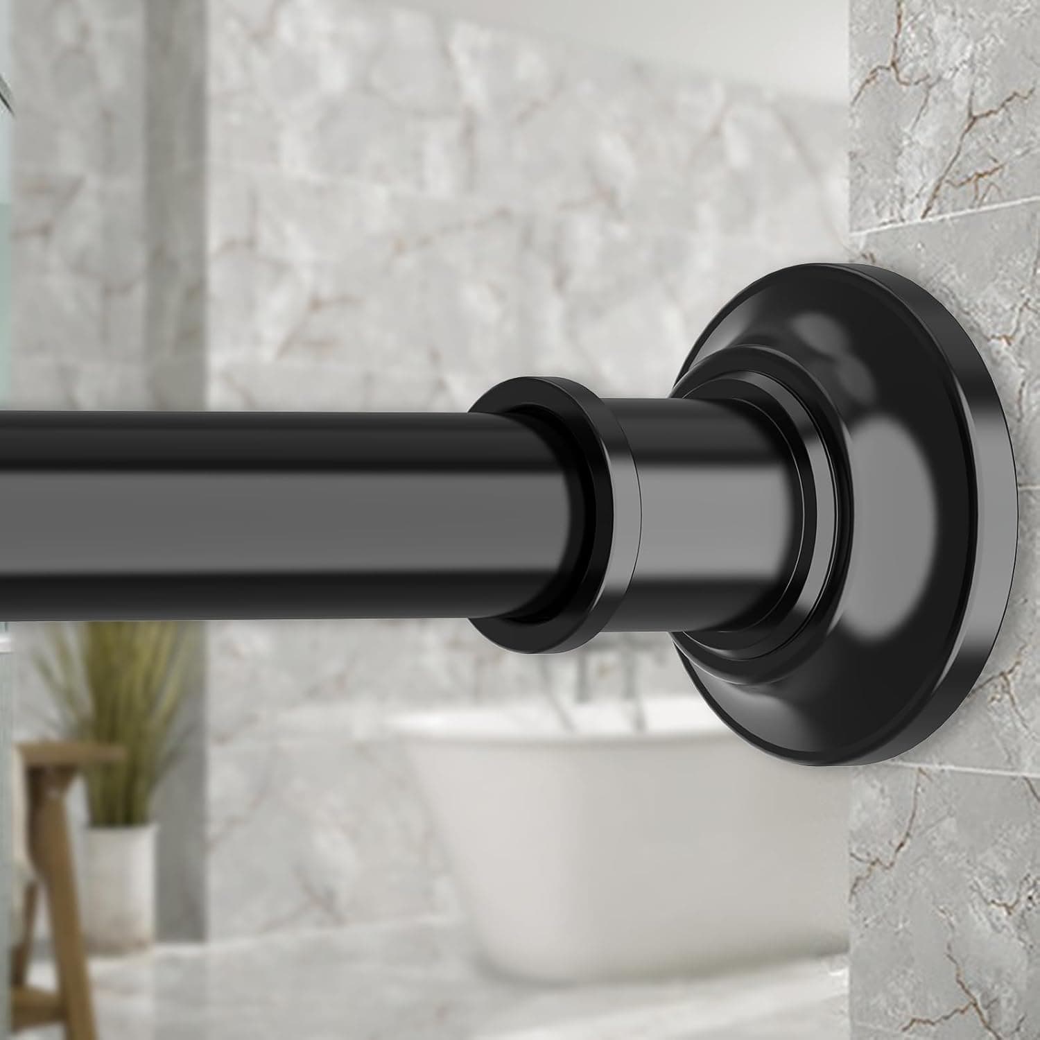 Haryaers Black Long Curtain Rod Tension Shower Curtain Rods 30 to 120 inch Adjustable Heavy Duty No Drill