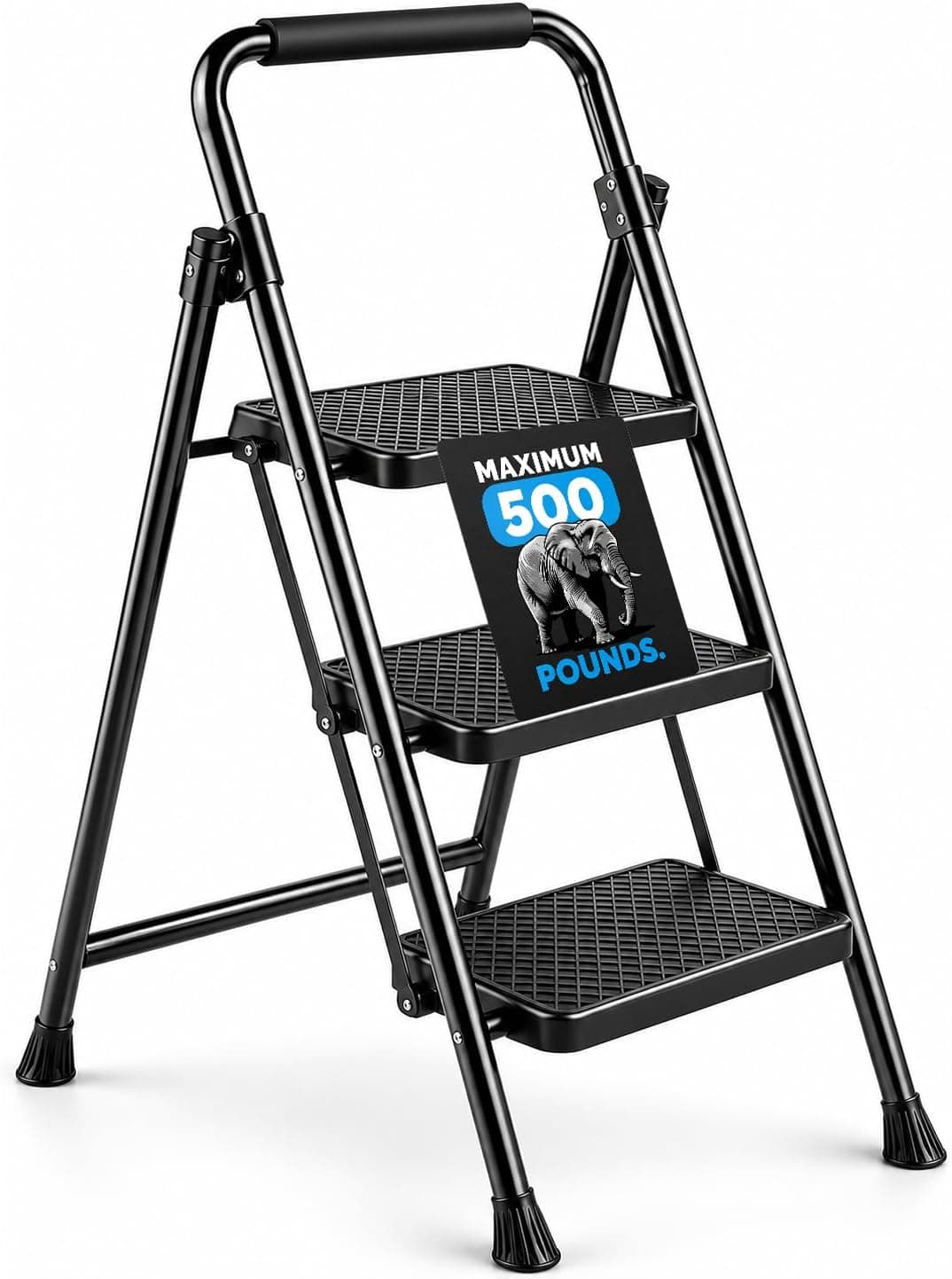 Step Ladder 3 Step Folding Step Stool with Wide Anti-Slip Pedal, Lightweight Portable Steel