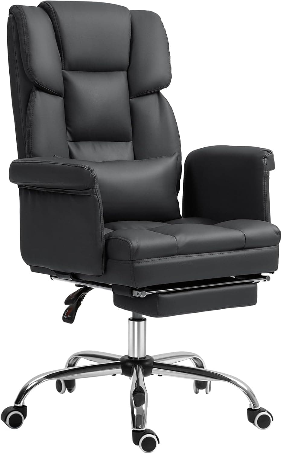 High Back Executive Office Chair, Big and Tall Ergonomic Reclining Chair with Footrest & Lumbar Support, PU Leather (Black)