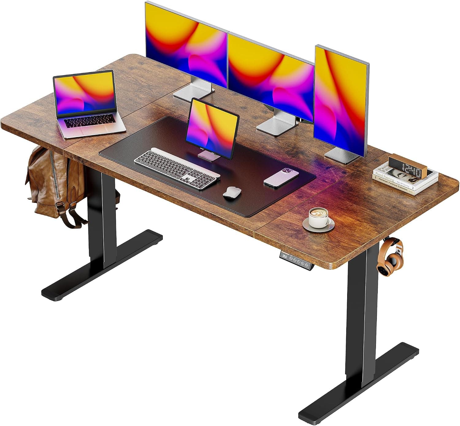 Huuger 55 x 28 Large Electric Standing Desk, Height Adjustable Sit Stand Desk with Storage