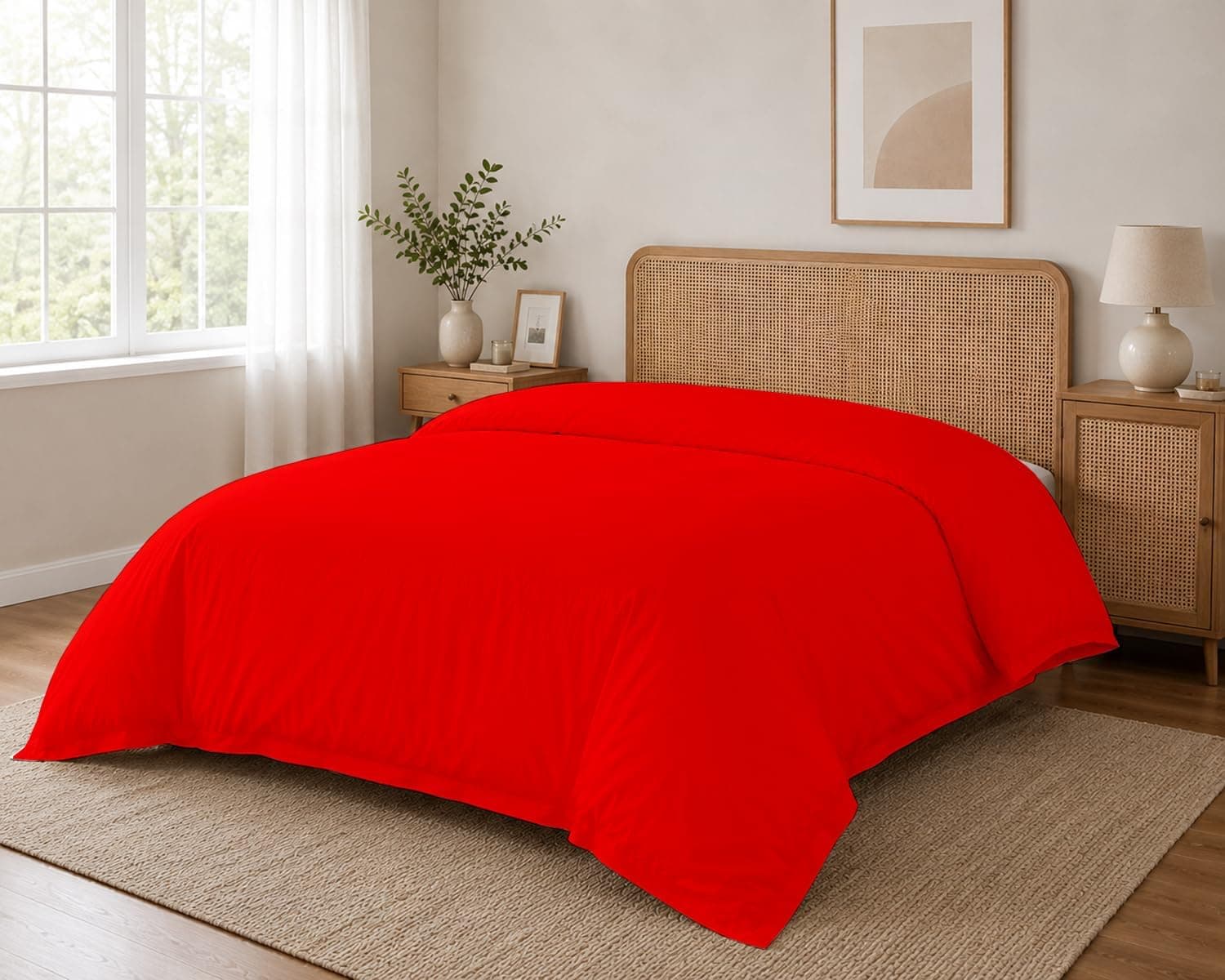 SLEEP-NEST Super King Duvet Cover 108x98 - 1 Piece, 100% Cotton, All Season & Breathable, Zipper Closure - Red Duvet Cover for Oversized King Bed