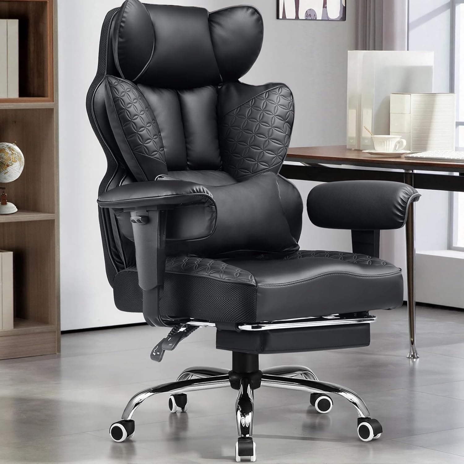GTPLAYER Big and Tall Gaming Chair 400lbs with Foot Rest & Pocket Spring Lumbar Support, High Back 3D Saddle Cushion (Matte-Black)