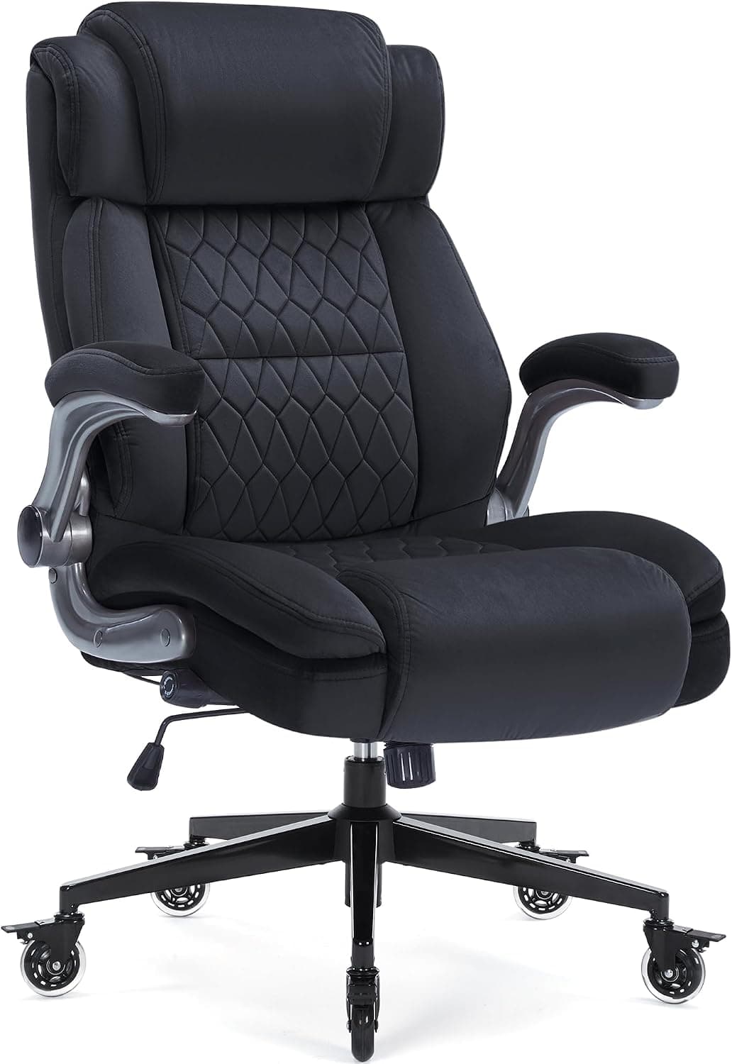 High Back Office Chair 400lbs, Adjustable Built-in Lumbar Support, Flip Arms, Locking Wheels, Fabric Ergonomic Heavy Duty