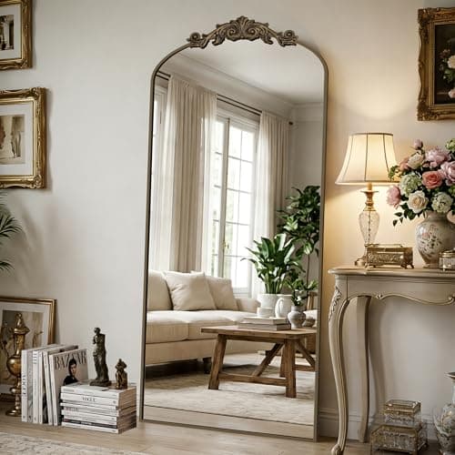 Furnbar Vintage Full Length Mirror,71"x28" Arched Antique Floor Mirror with Carved Metal Frame,Large Standing Wall Mounted or Leaning Mirror for Bedroom Living Room Entryway,Bronze