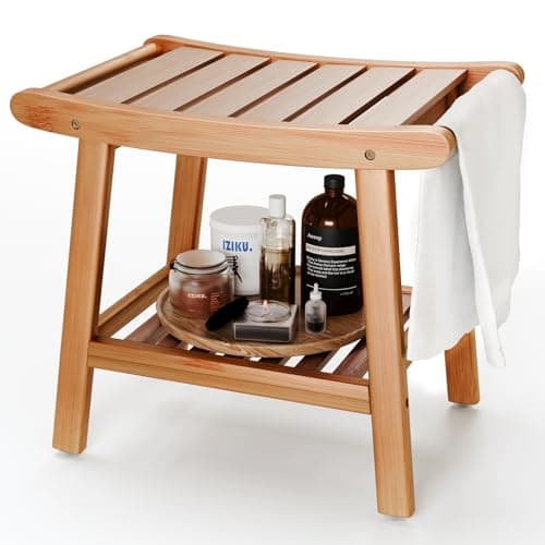 Bamboo Shower Stool Bench,Shower Chair for Inside Shower with Storage Shelf