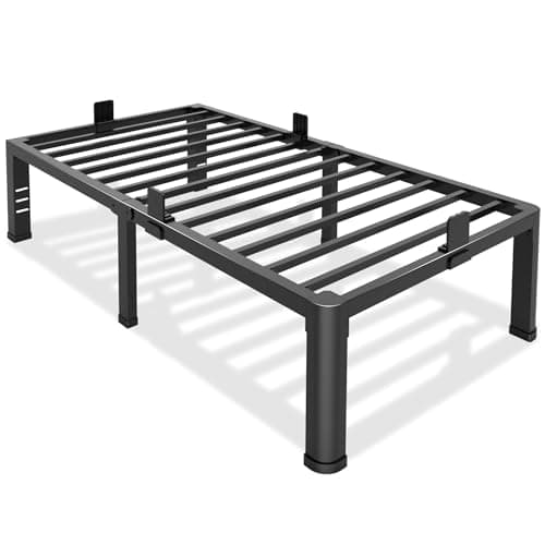 Bilily 18 Inch Twin Bed Frame Metal Platform with Round Corner Legs,3500 LBS Heavy Duty Steel Slats Support,Headboard Compatible,No Box Spring Needed,Easy Assembly,Mattress Retainer,Underbed Storage