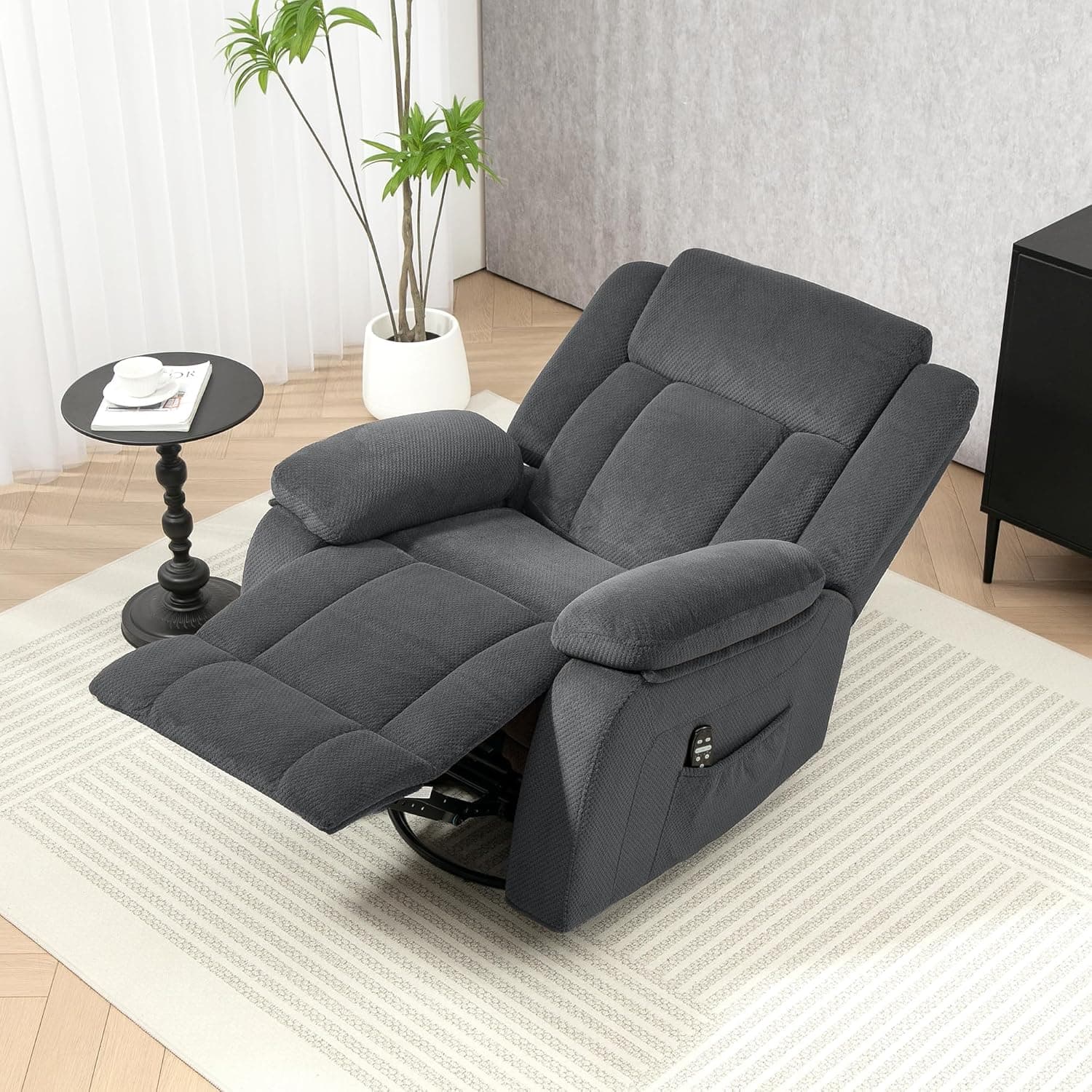 HOMCOM Swivel Rocker Recliner Chair with Vibration Massage and Heat, Oversized Velvet Manual Glider Recliner w