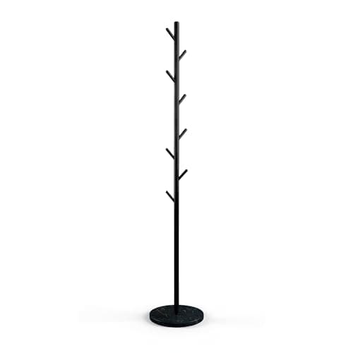 BLAKUN Coat Rack with Real Marble Base, Freestanding Metal Clothing Rack with 8 Hooks, Modern Hall Tree for Entryway, Bedroom & Office, Space Saving Coat Hanger Stand for Small Spaces (Black)