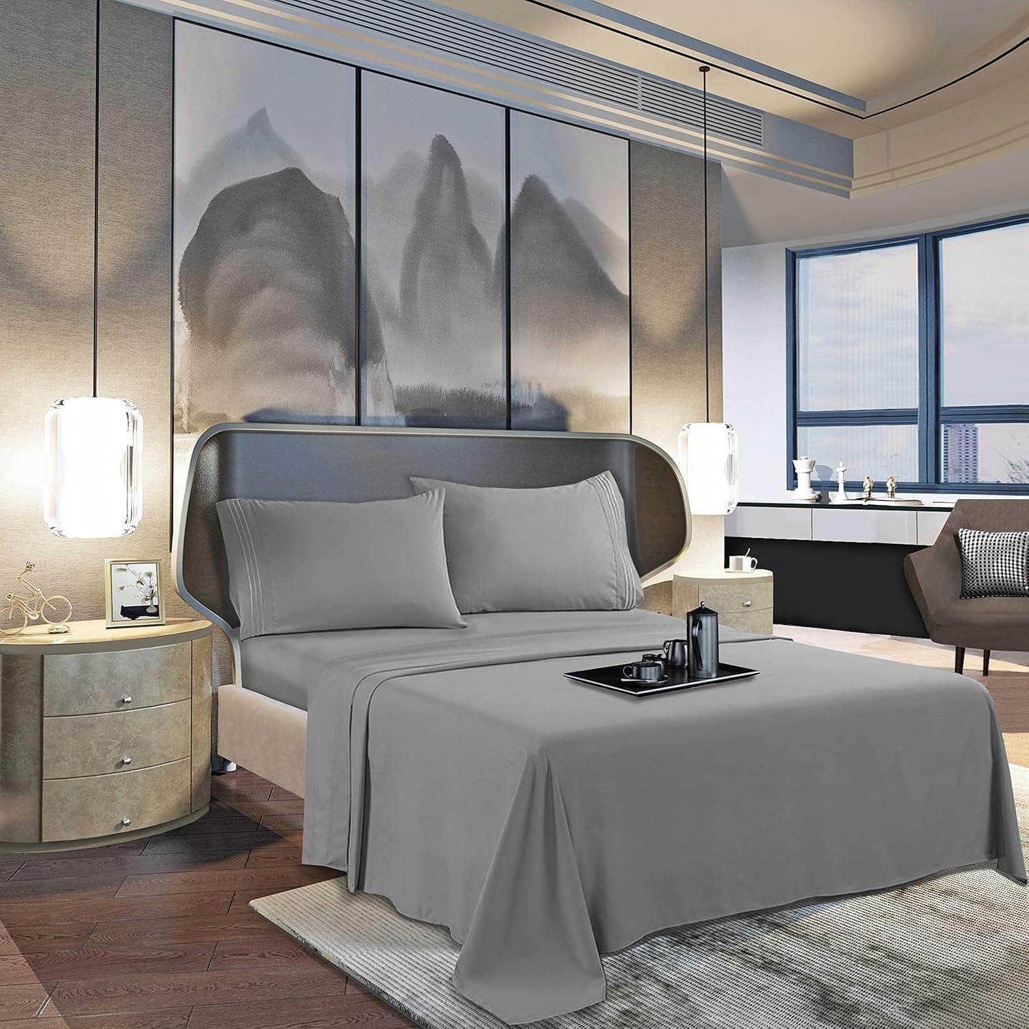 Cal King Size Sheet Set - 4 Piece - 100% Cotton Hotel Luxury Bed Sheets - Extra Soft - 18"-24" Deep Pocket Fitted Sheets - 800 Thread Count - Dark Grey