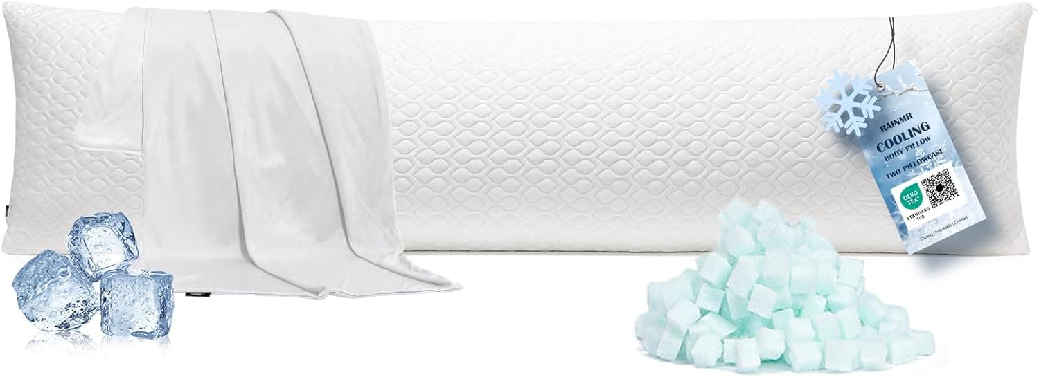 Rainmr Extra Long Body Pillow Memory Foam 180x50cm, Firm King Size Body Pillow for Adults with Cooling Cover