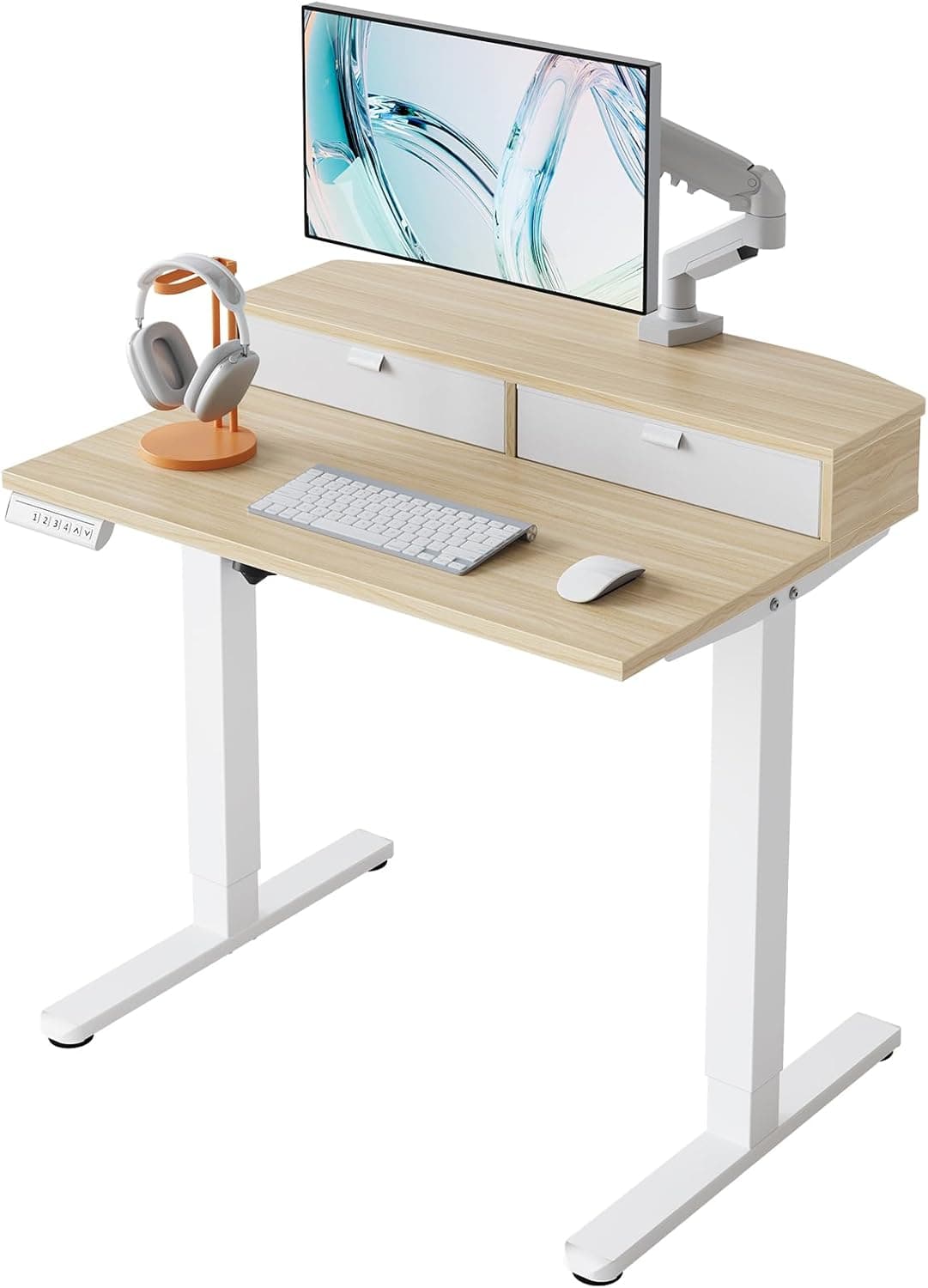 HUANUO 32" x 21" Electric Standing Desk with 2 Drawers, C-Clamp Compatible, Height Adjustable