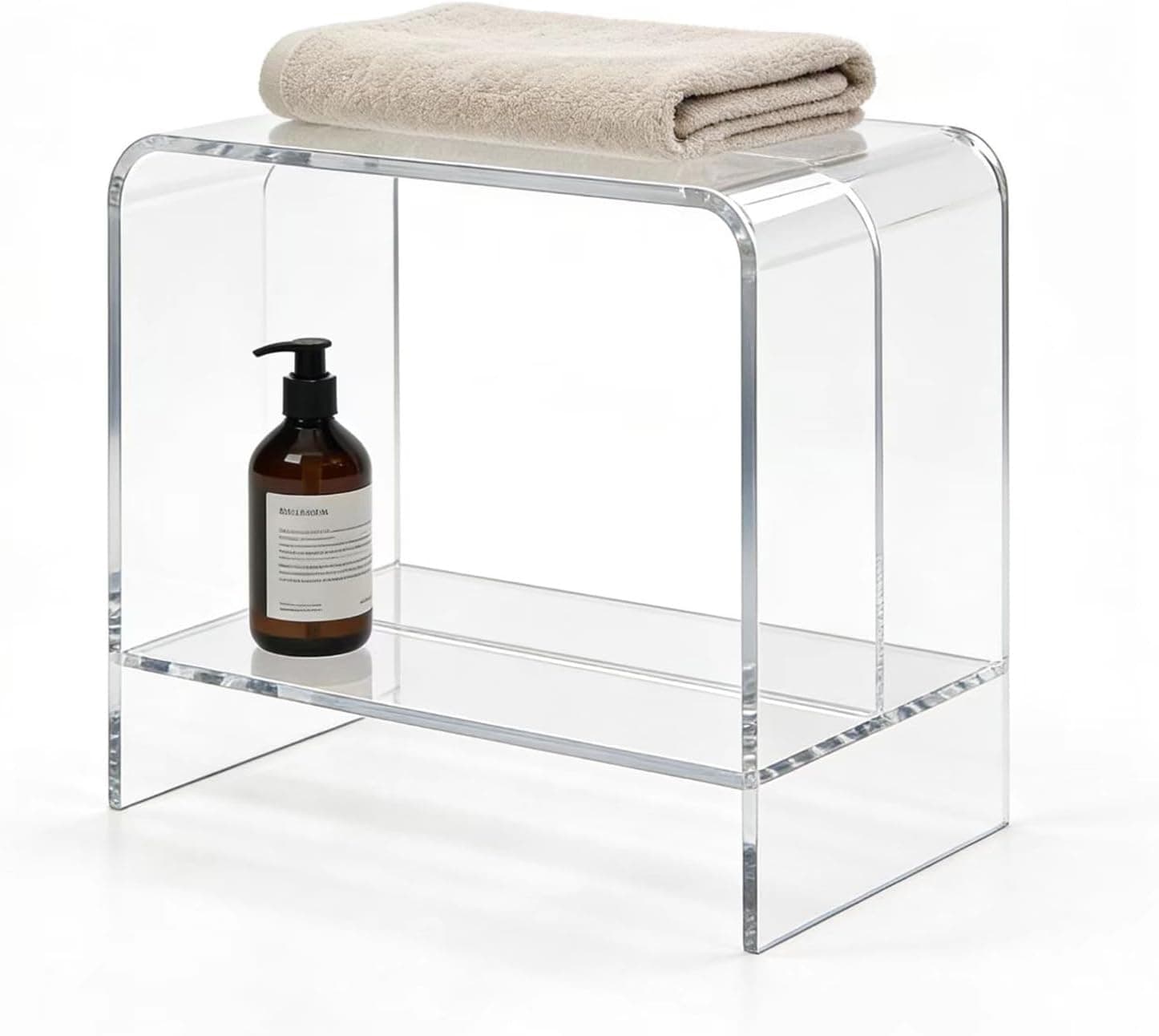21" Acrylic Shower Bench with Storage Shelf, Waterproof Bath Stool for Spa & Shower, Heavy-Duty Seating (Holds 400lbs)