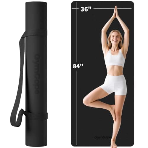 GymCope Extra Long Yoga Mat, 84x36 TPE Non-Slip, Dual-Sided for Tall Users | Also 72x36 78x57 72x35 Sizes, 4 Thicknesses 1/4 to 1/2in, Leaf Top Wave Base, Towel Straps Bag, Home Gym Pilates HIIT