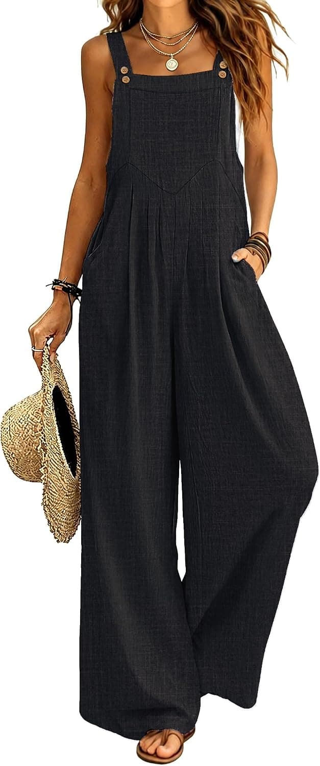Ekouaer Womens Casual Loose Overalls Jumpsuits Summer Outfits Wide Leg Pants Rompers with Pockets