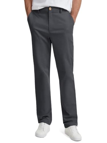 SEVEGO Tall Men Chino Pants Casual Comfy Stretch Flat Front Elastic Waist Regular Straight Golf Trousers, Gray,36" Inseam,30
