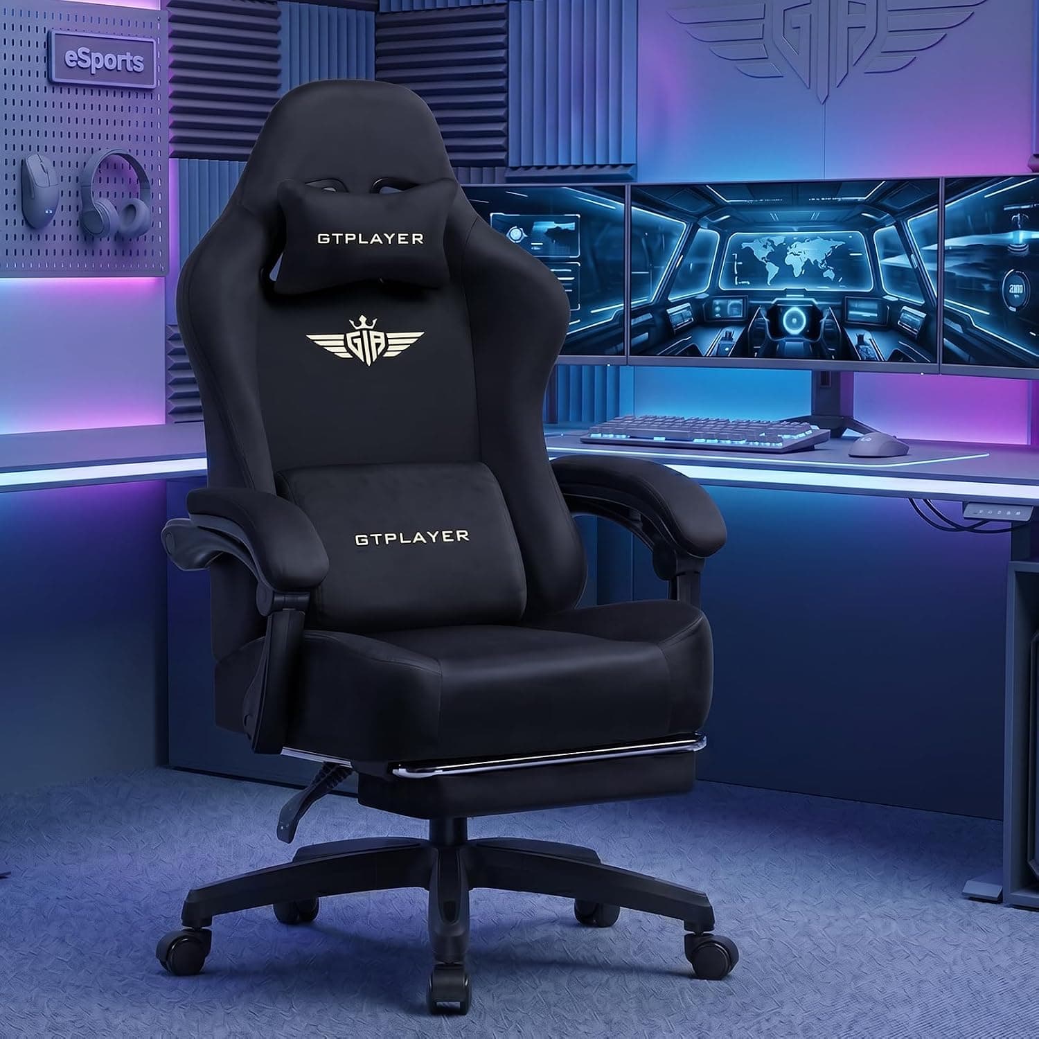 GTPLAYER Big and Tall Gaming Chair 400lbs Heavy Duty Office Chair with Foot Rest, High Back Pocket Spring Ergonomic (Black)