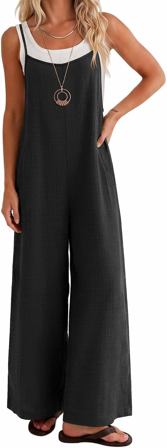 Ekouaer Women's Casual Overalls Wide Leg Jumpsuits Loose Summer Rompers Baggy Jumpers with Pockets