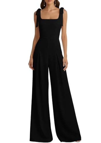 DAAWENXI Women's Square Neck Wide Leg Jumpsuit Tie Shoulder Rompers Black