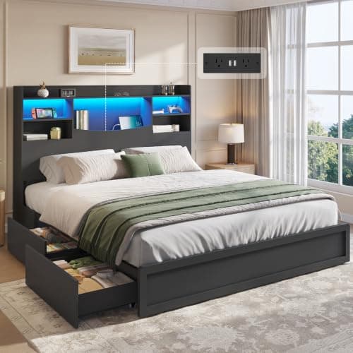 DICTAC California King Size Bed Frame with 4 Drawers & 51"Storage Headboard