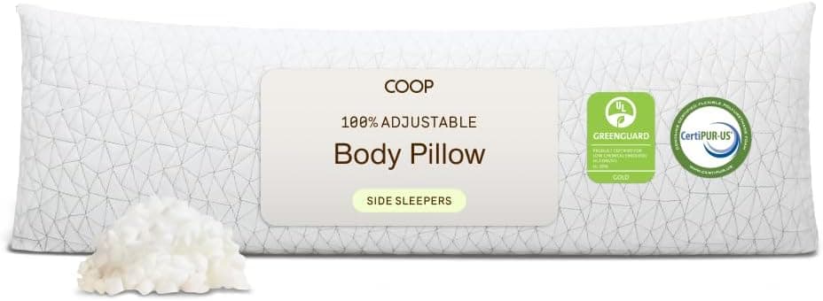 Coop Home Goods Original Adjustable Body Pillow, 20x54 Long Pillow for Back, Shoulder, Hip and Knee Support