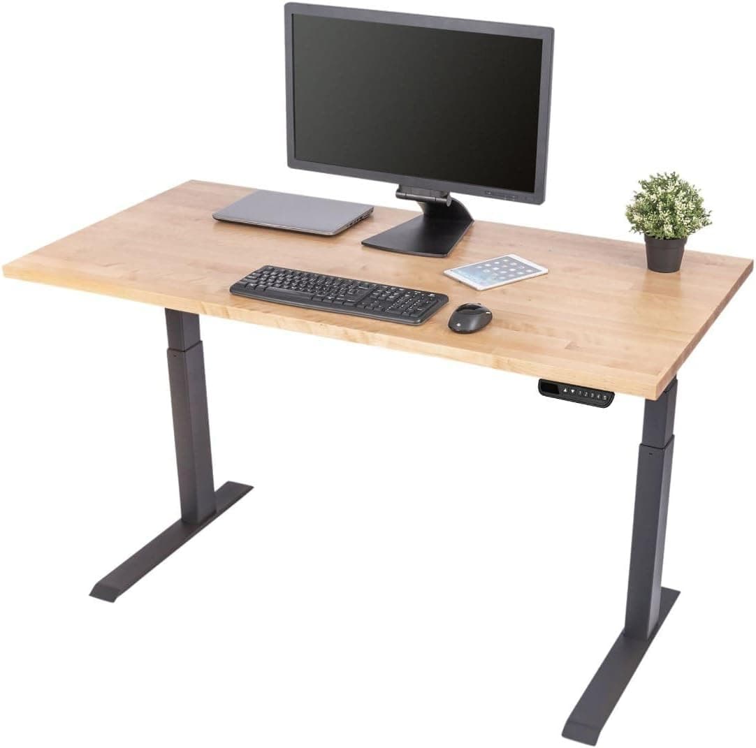 Stand Up Desk Store Solid Wood Top Electric Adjustable Height Standing Desk, Programmable Memory (Charcoal/Natural Birch, 60")