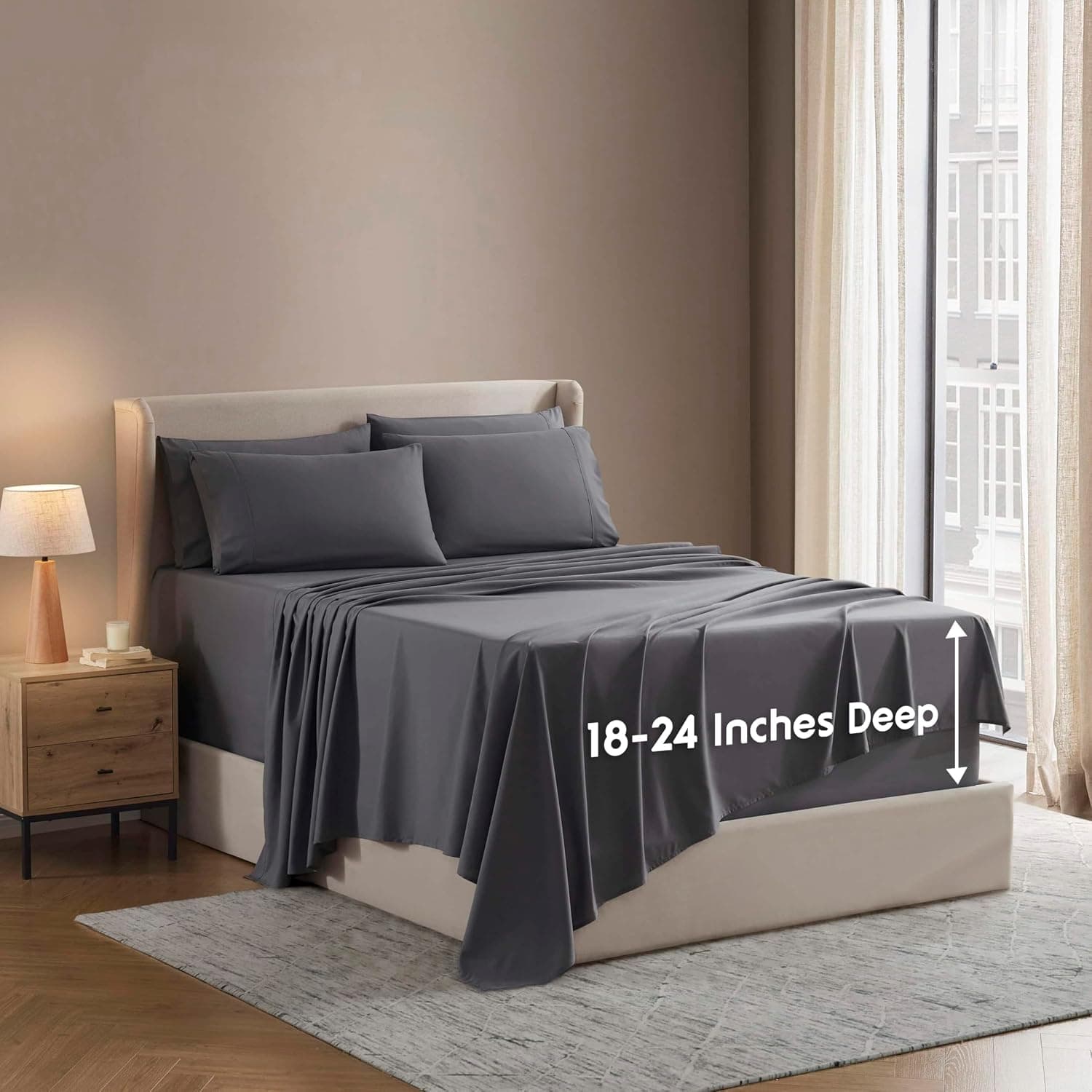 Nestl Extra Deep King Sheet Set - 6 Piece Breathable & Cooling Sheets - Hotel Luxury Bedding Set w/ 18-24 Inch