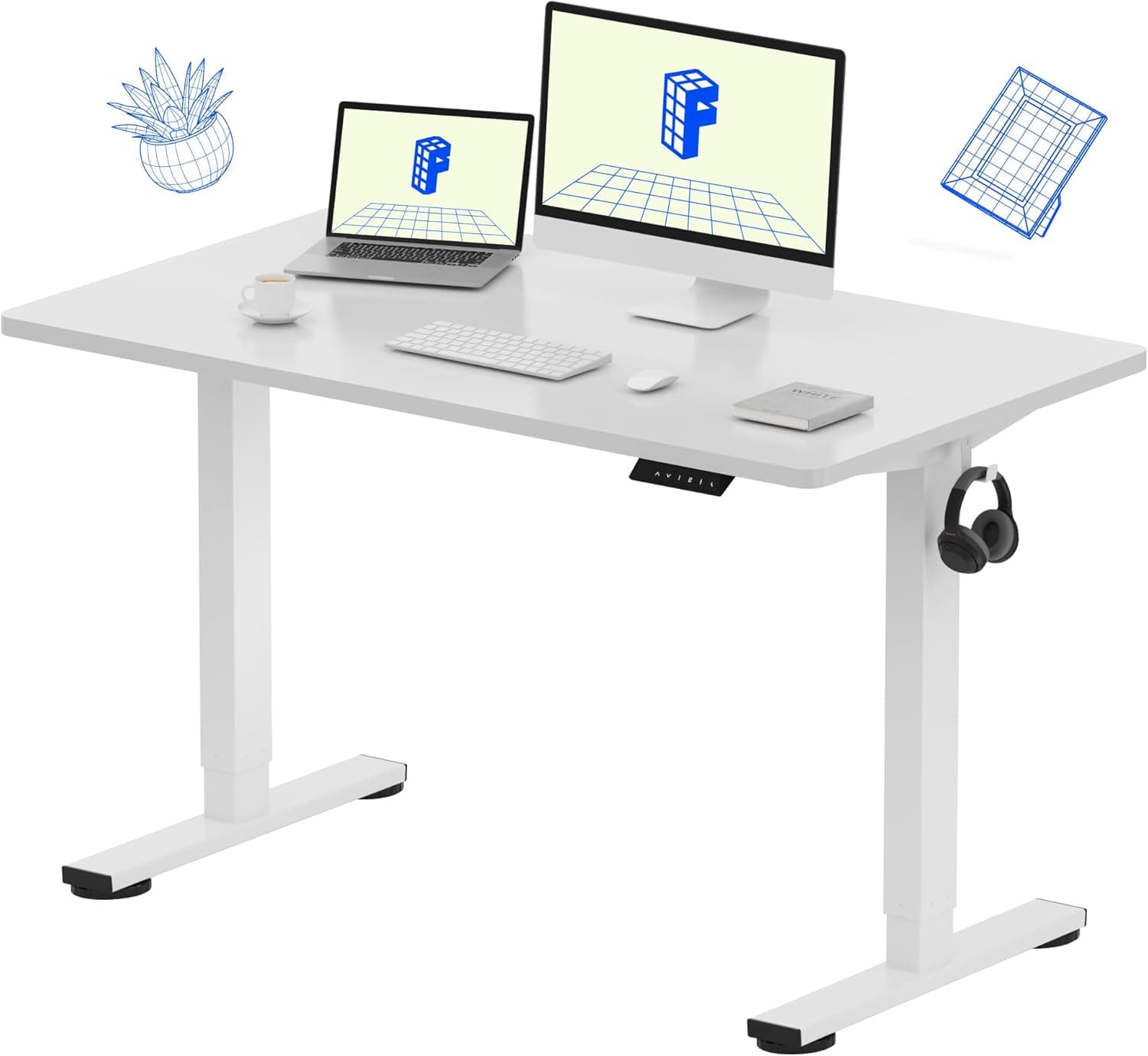 FLEXISPOT EN1 48"x24" One-Piece Electric Standing Desk, White, 176 LBS Capacity, 4 Memory Presets