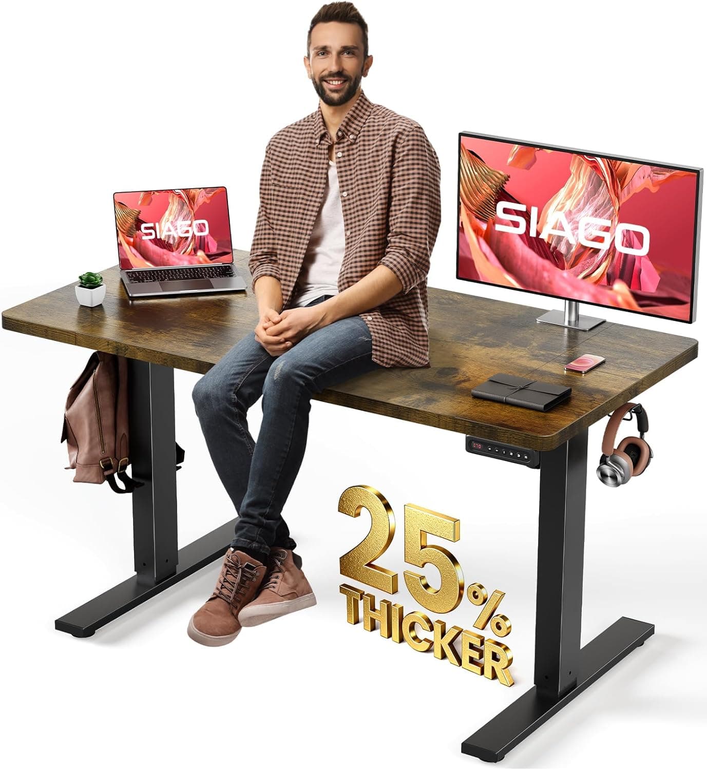 FEZIBO Electric Standing Desk, 48 x 24 Inches Height Adjustable Stand Up Desk, Rustic Brown