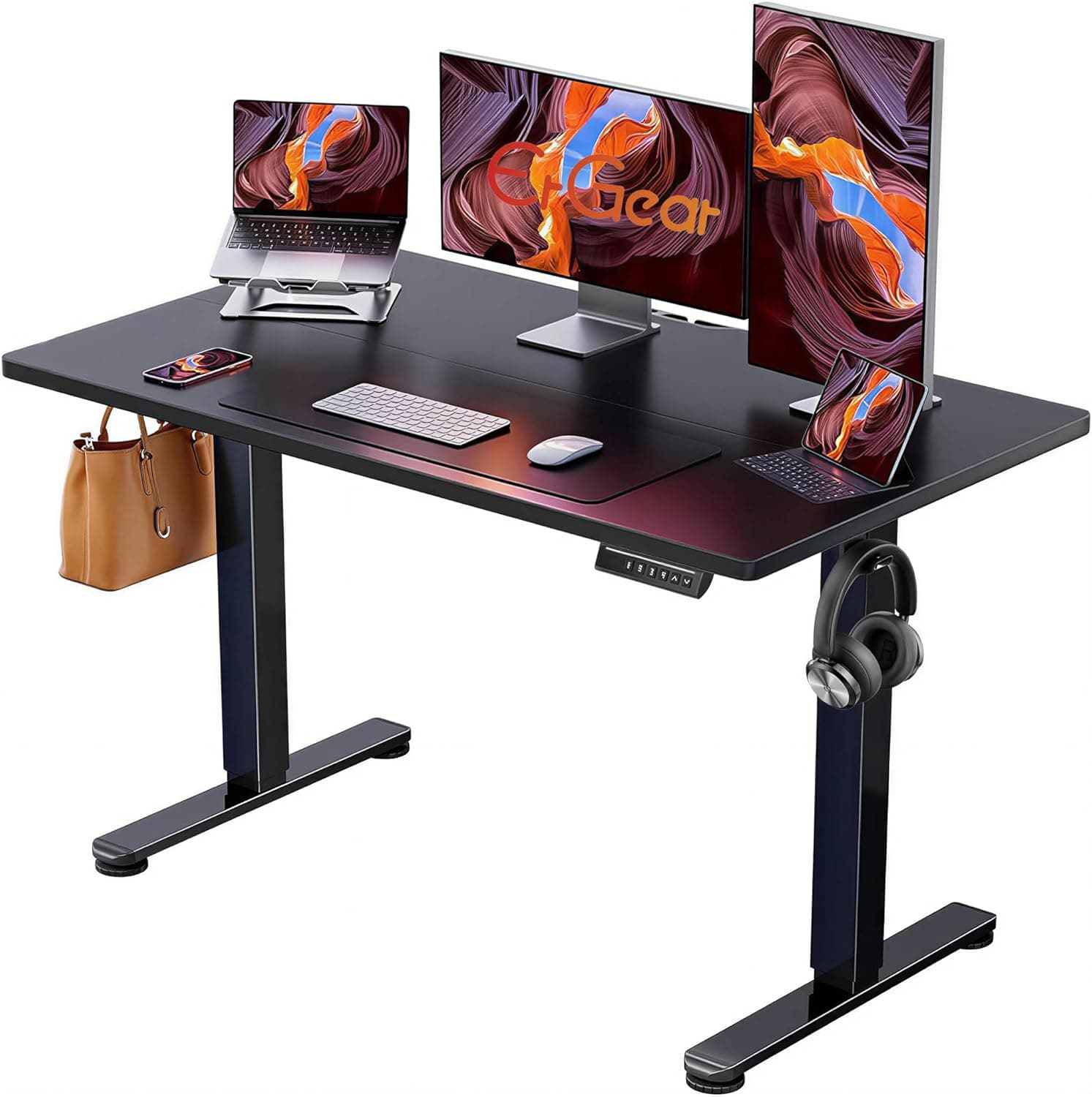 FEZIBO 55 x 24 Inches Electric Standing Desk with Drawer, Adjustable Height Sit Stand Desk, Rustic Brown