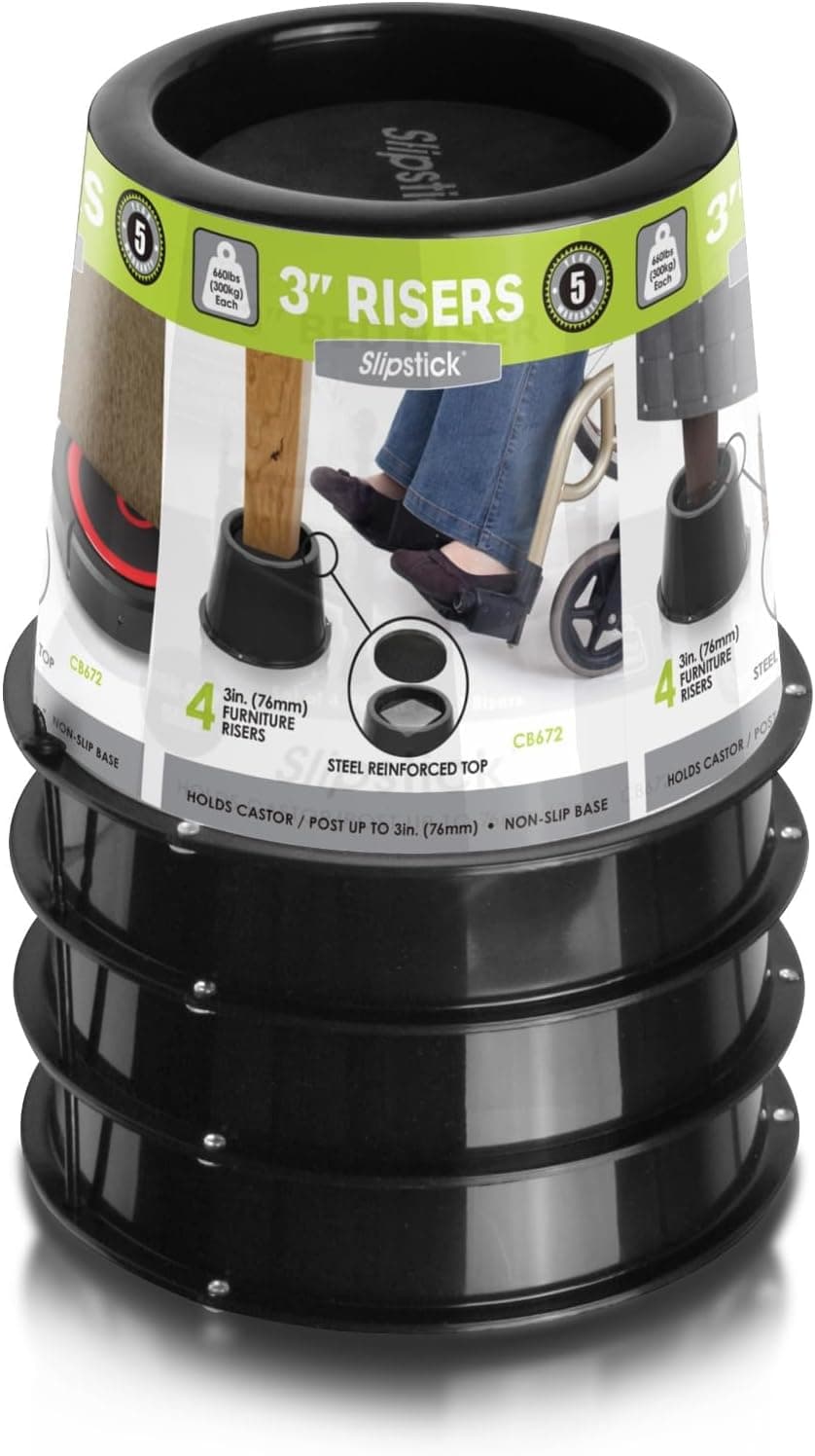 Slipstick Heavy Duty 3 Inch Bed Risers/Furniture Raisers, Supports 2640 lbs, Steel Reinforced, 4 Pack